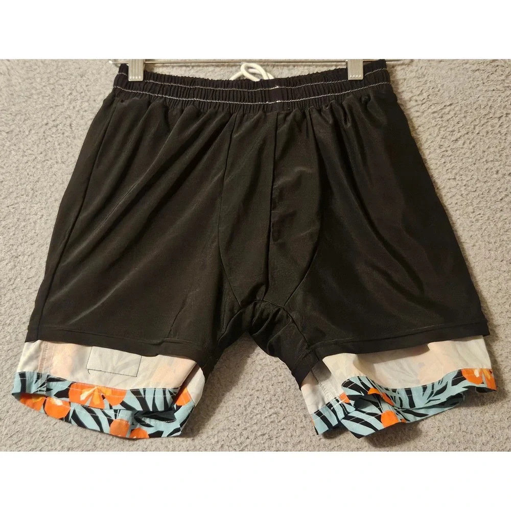 Slunks Mens Tropical Floral Board Shorts Blue Orange Compression Liner Small 5